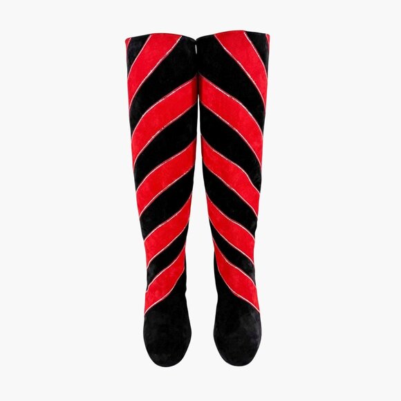 Christian Louboutin Gael Knee High Boot Size 39.5 US 9.5 Black Red Stripe Strass - Picture 4 of 15